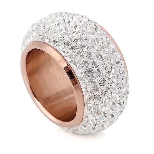 Six Row Crystal Embedded Stainless Steel Band Ring 8mm