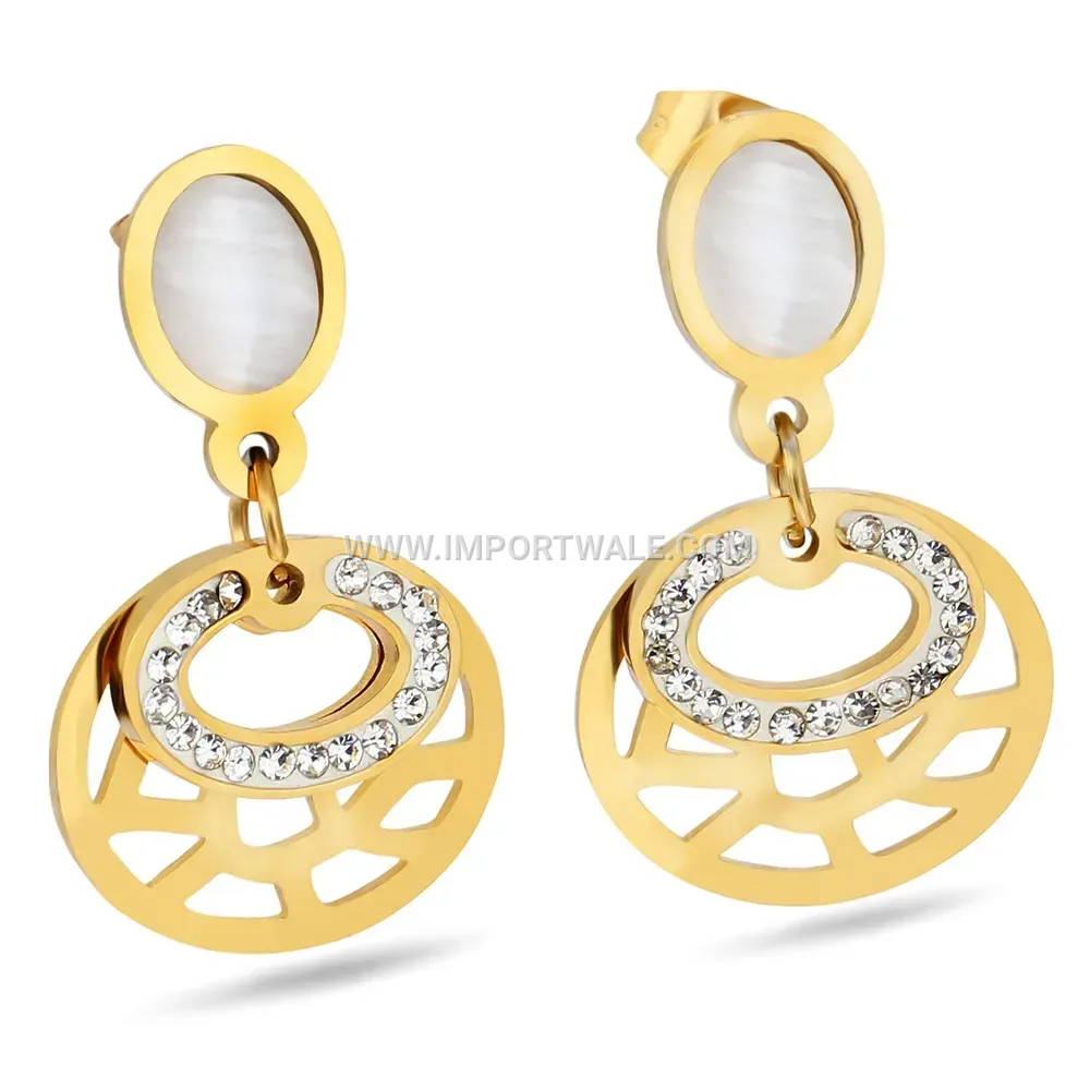 Cutout Floral Circle Rhinestone Stainless Steel Stud Earrings