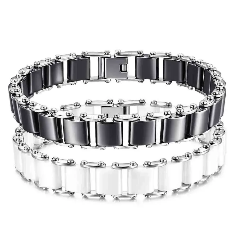 Sleek Ceramic and Titanium Steel Link Bracelet