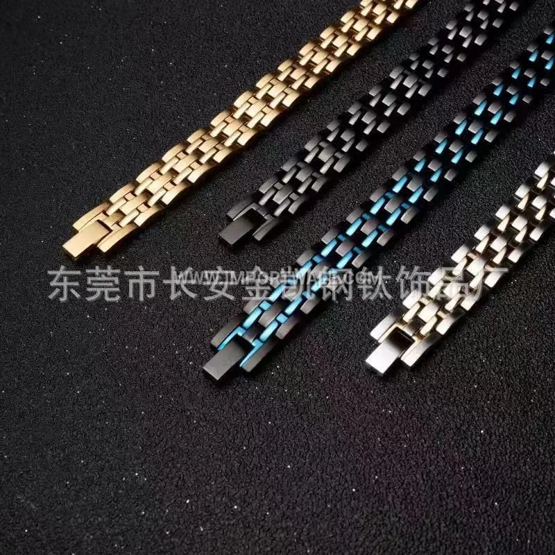 Dual Row Sandblasted Geometric Stainless Steel Magnetic Bracelet
