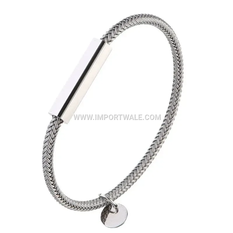Industrial Steel Wire Cable Bangle Bracelet with Modern Accents