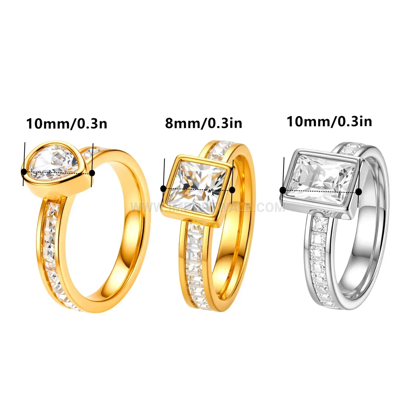 Stainless Steel Zircon Solitaire Ring Set with Pave Accent Band