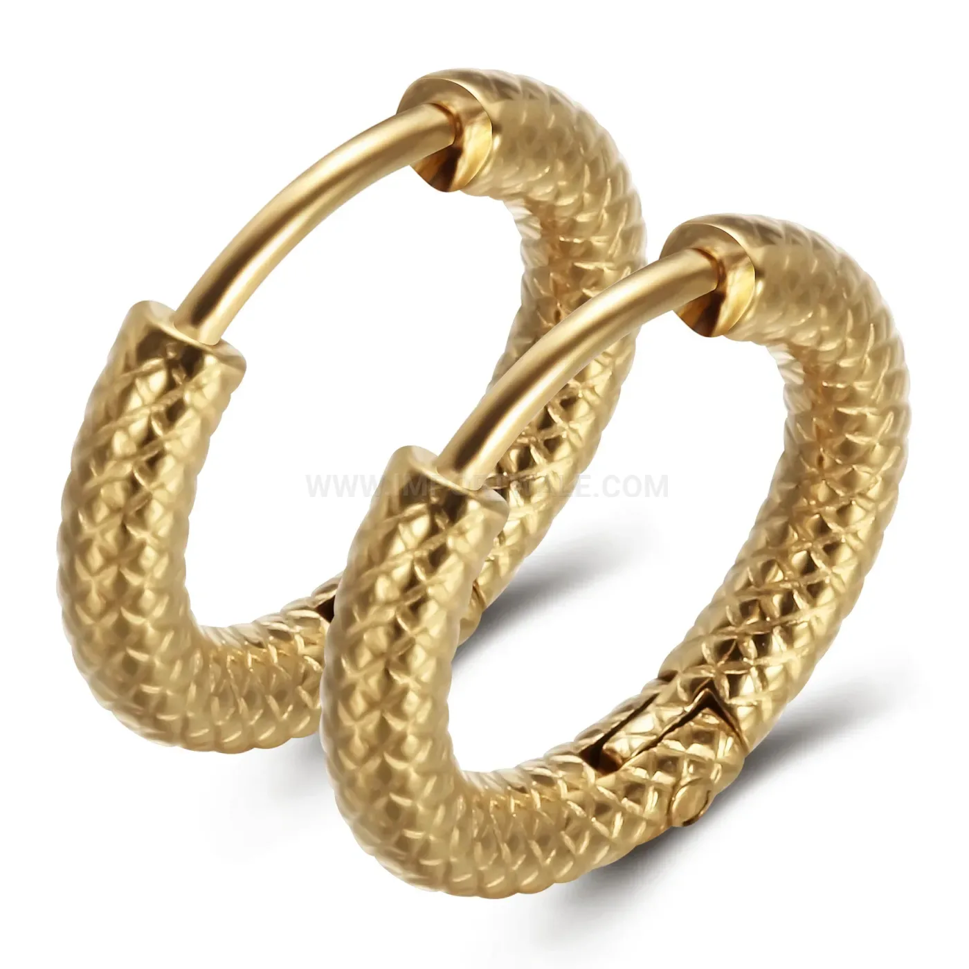Designer Frosted Snake Textured Stainless Steel Huggie Hoop Earrings