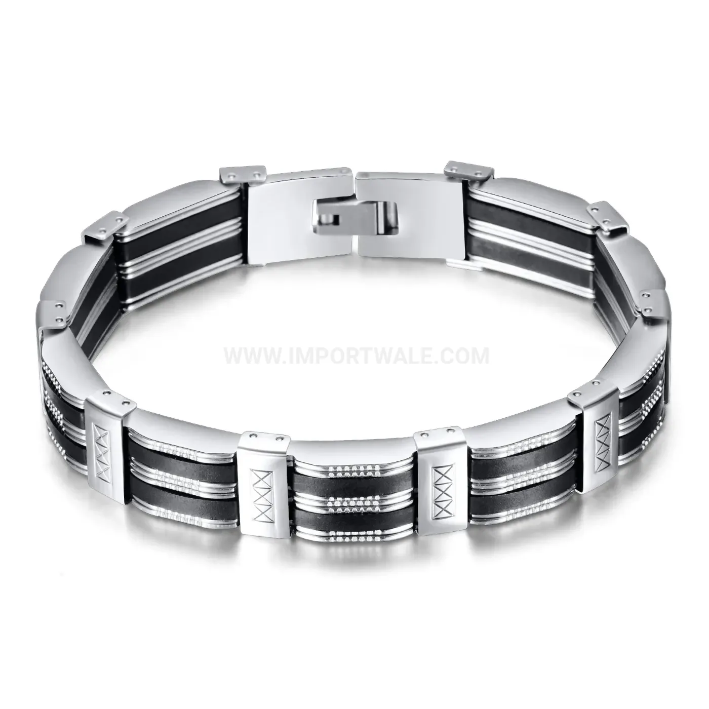 Men's Wide Stainless Steel Silicone Dotted Streetwear Bracelet