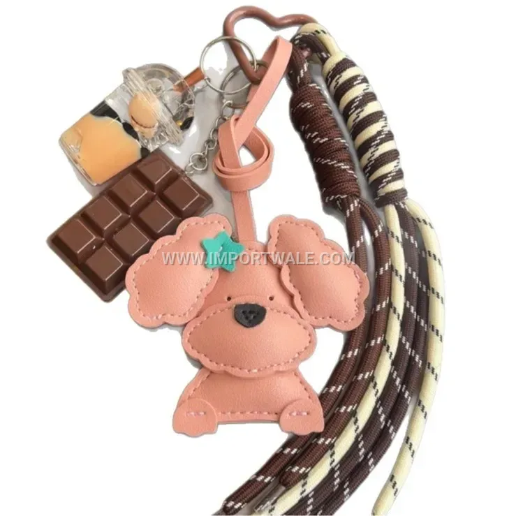 Faux Leather Teddy Dog Bag Charm Keychain