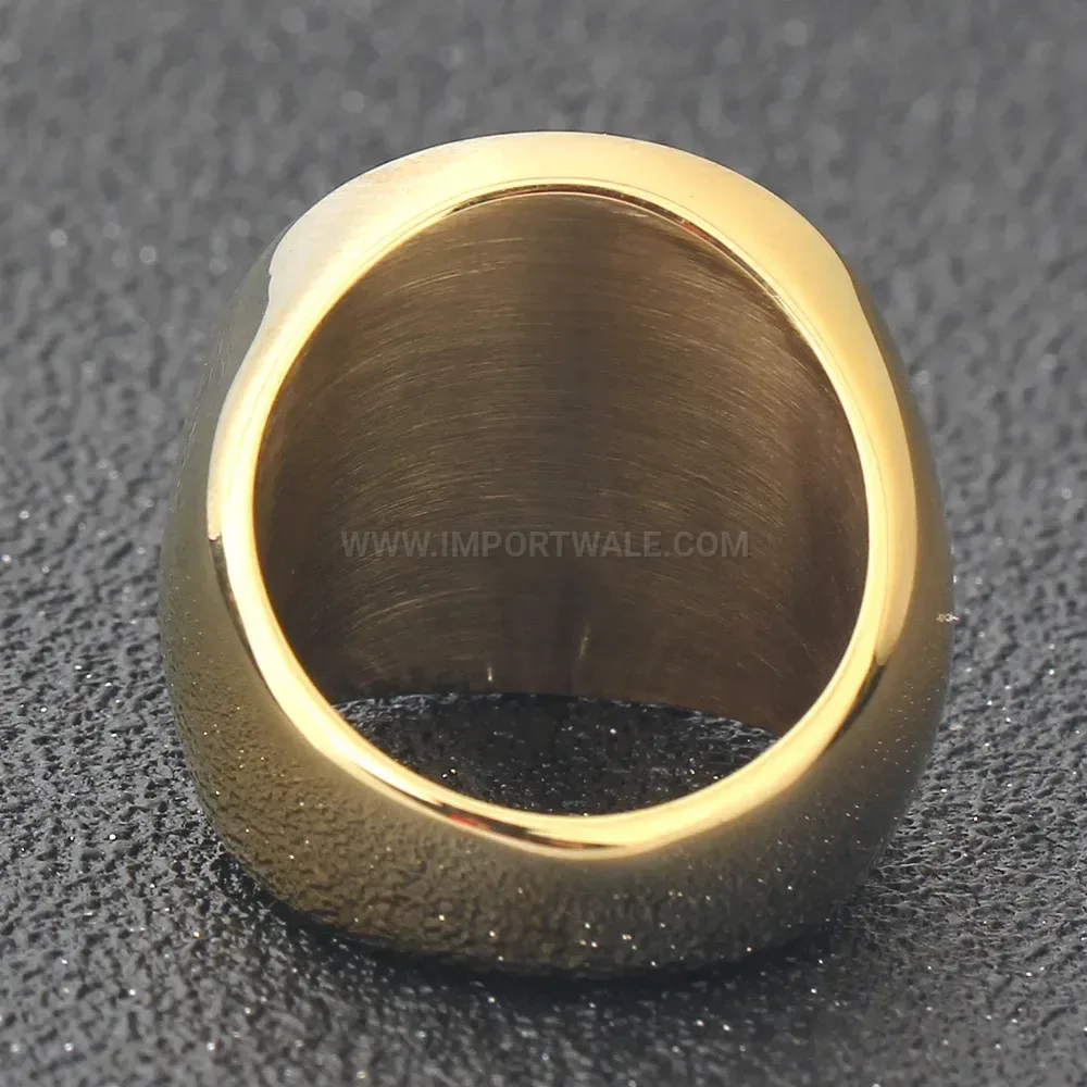 Stylish Laser Engraved Initial 22mm Round Stainless Steel Gold Signet Ring