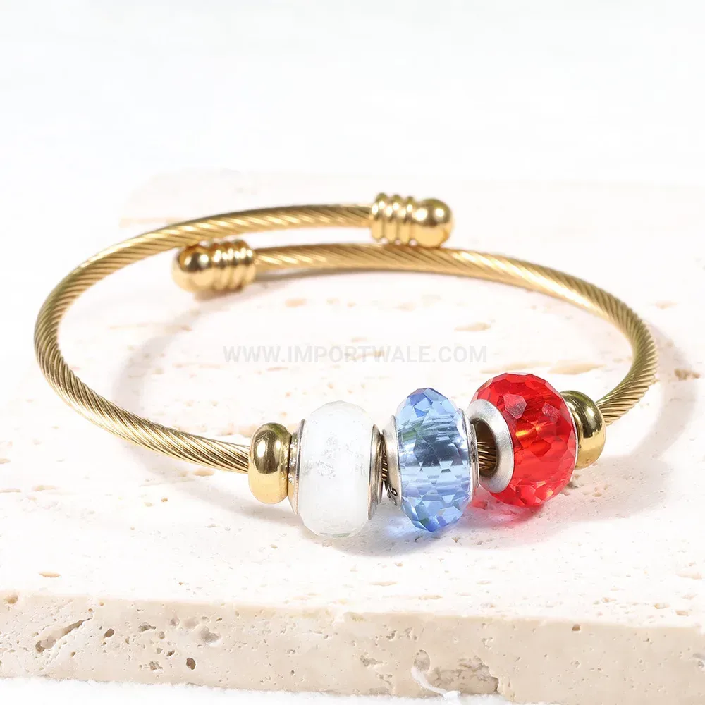 Premium Three-Tone Stainless Steel Wire Cable Bangle Bracelet