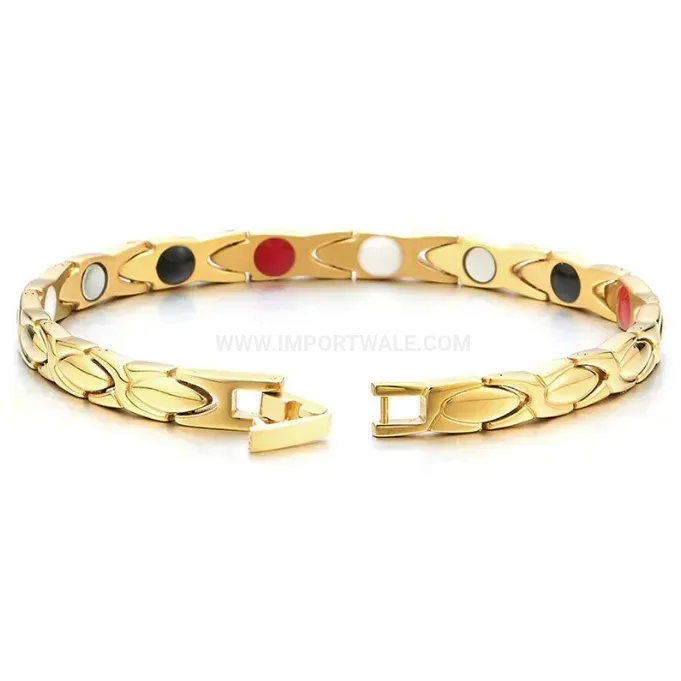 Trendy Two-Tone Stainless Steel Elegant Wave Bio Magnetic Bracelet