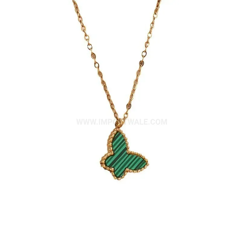 Bold Titanium Steel Butterfly Pendant Necklace with Shell Inlay