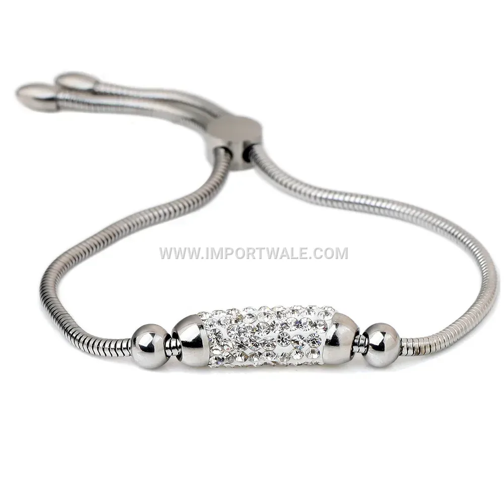 Rhinestone Embellished Adjustable Stainless Steel Snake Chain Bracelet