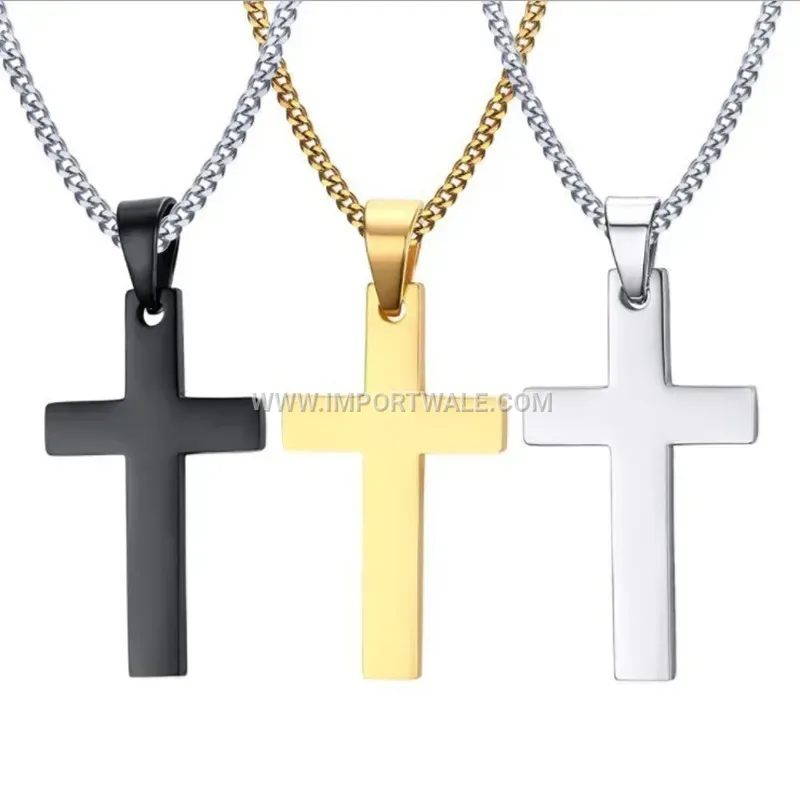Classic Stainless Steel Cross Pendant Layering Link Chain Necklace