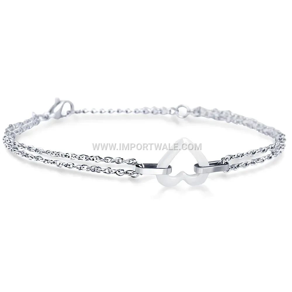 Minimalist White Ceramic Heart Double-Buckle Stainless Steel Bracelet