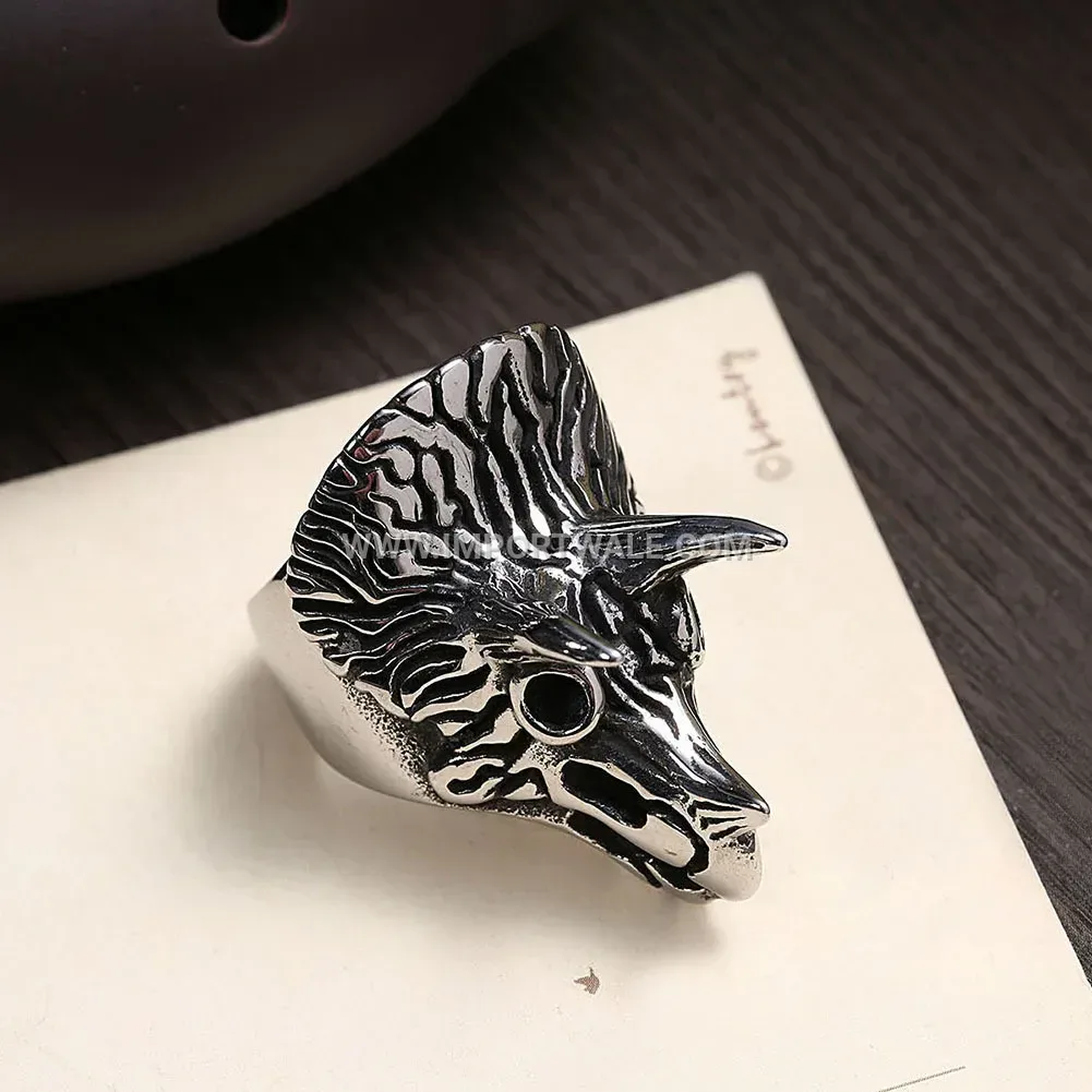Stegosaurus Motif Stainless Steel Ring for Men