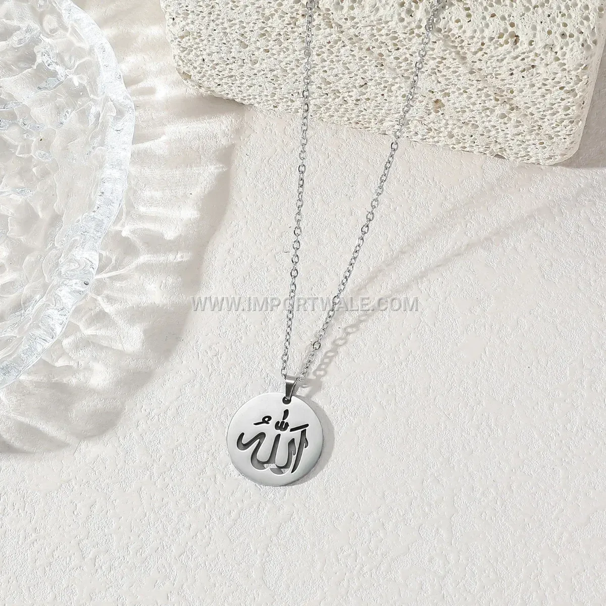 Hollowed Stainless Steel Arabic Calligraphy Medal Pendant Necklace