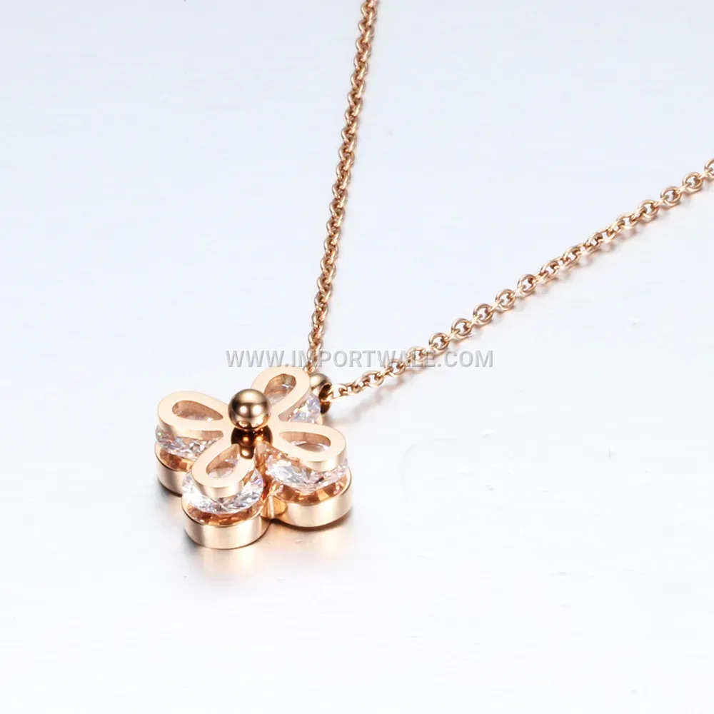 Rose Gold Stainless Steel Four-Leaf Clover Pendant Necklace