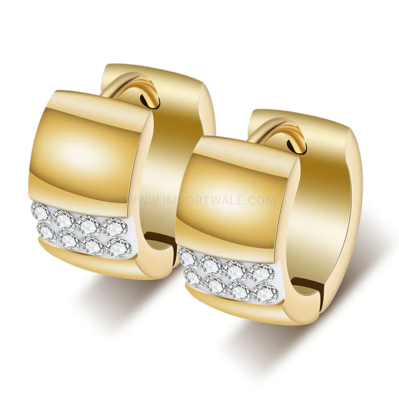 Elegant Sparkling Cubic Zirconia Inlaid Stainless Steel Huggie Earrings