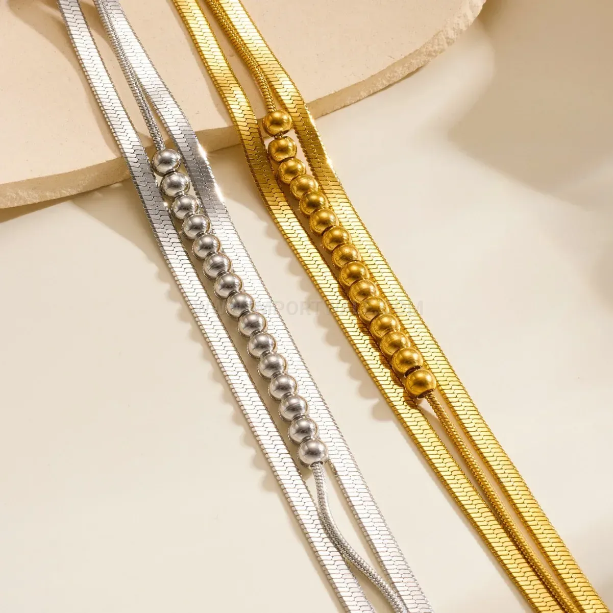 Multi Layer Snake Chain Stainless Steel Beaded Bracelet