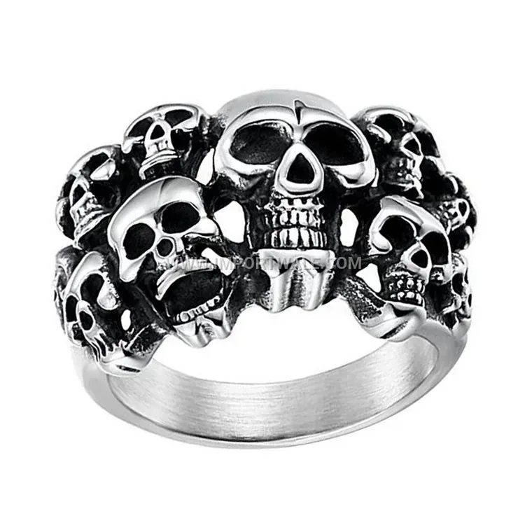 Double Layer Skull Titanium Steel Biker Ring