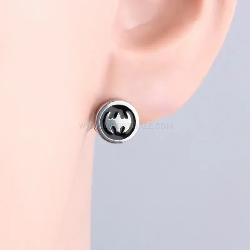 Chic Punk Titanium Steel Barbell Disc Stud Earrings