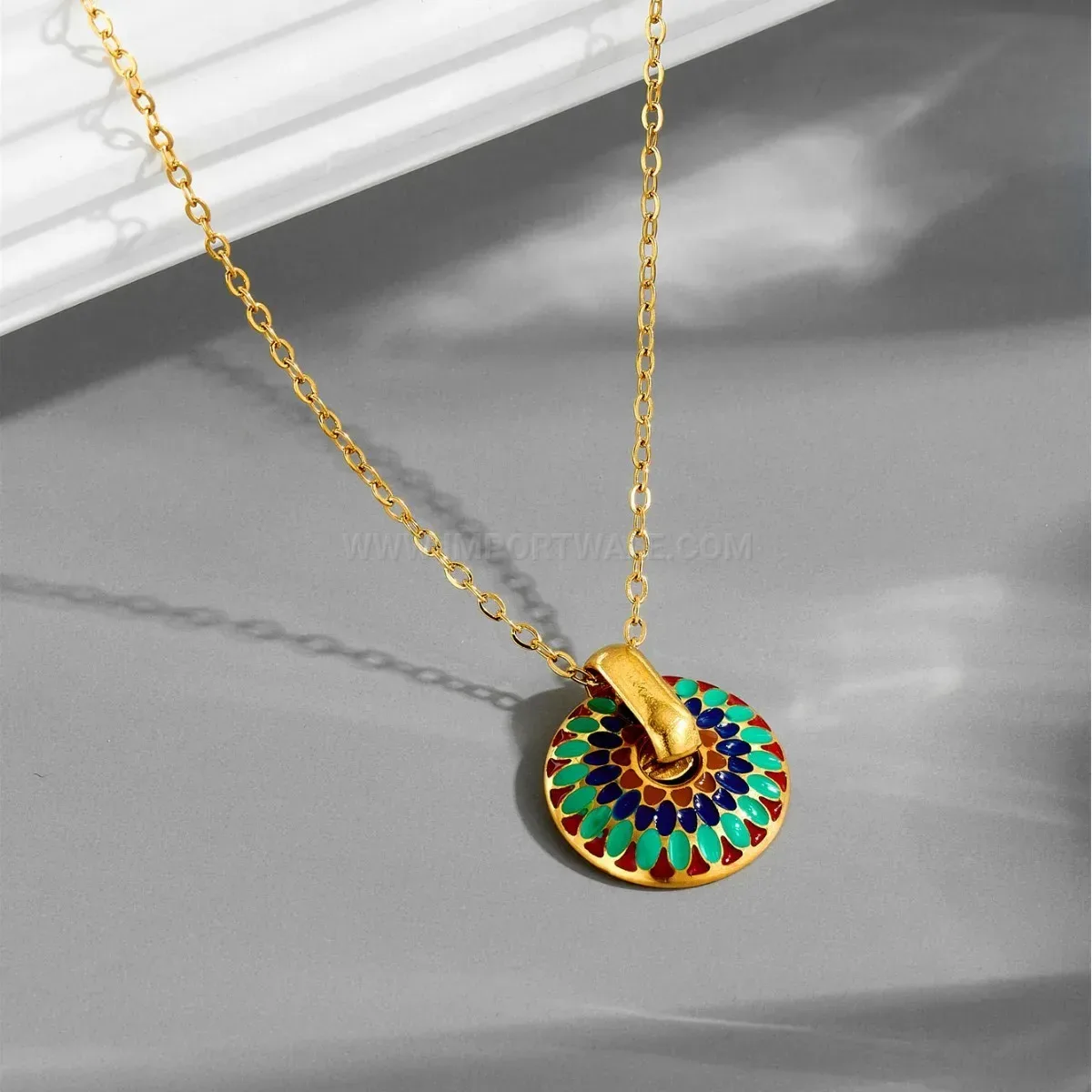 Fashion Enameled Geometric Titanium Steel Necklace and Earring Set in Gold