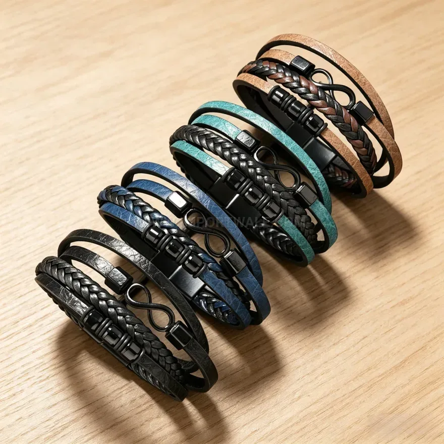 Stylish Braided Leather Infinity Charm Wrap Bracelet with Magnetic Clasp