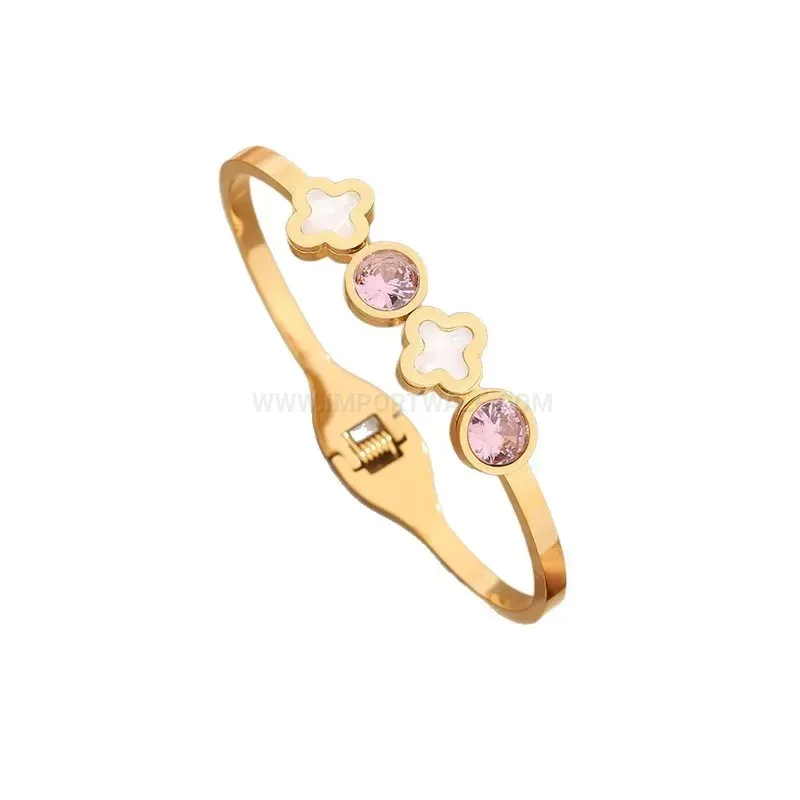 Fashion Double Sided Mother of Pearl Clover Titanium Steel Bangle
