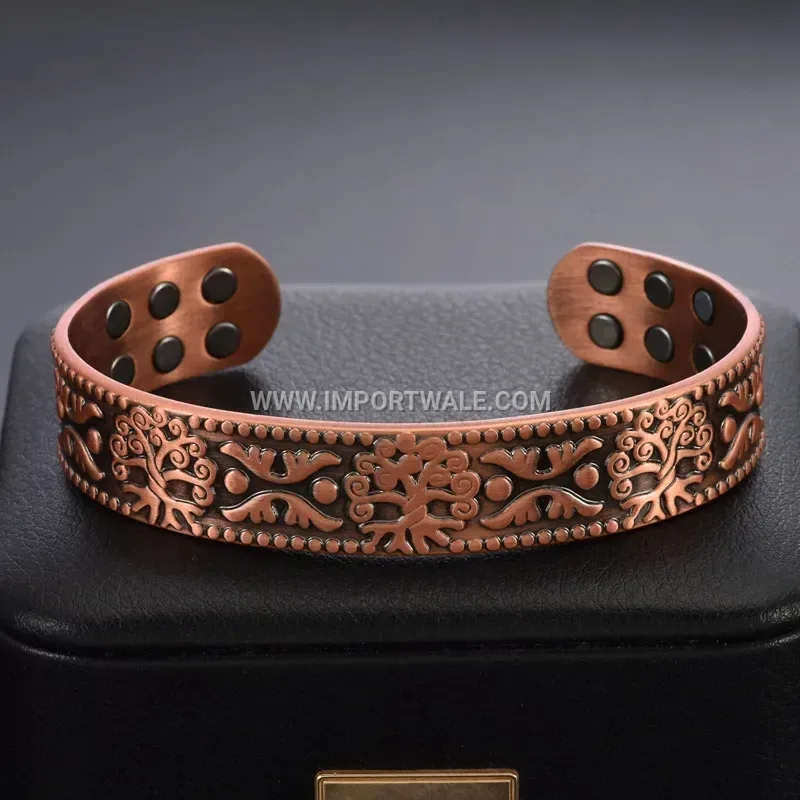 Vintage Pure Red Copper Tree of Life Double Row Magnetic Cuff
