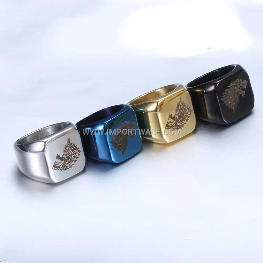 Vintage Engraved Wolf Head Stainless Steel Ring