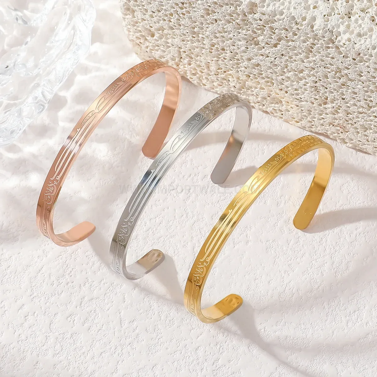 Stainless Steel Arabic Calligraphy Open Cuff Bangle Bracelet