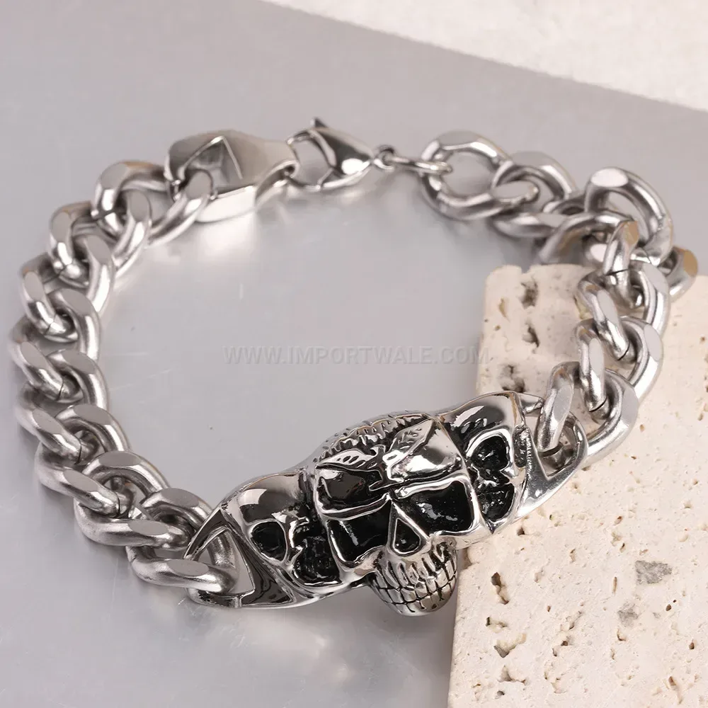 Vintage Punk Skull Stainless Steel Link Bracelet for Men