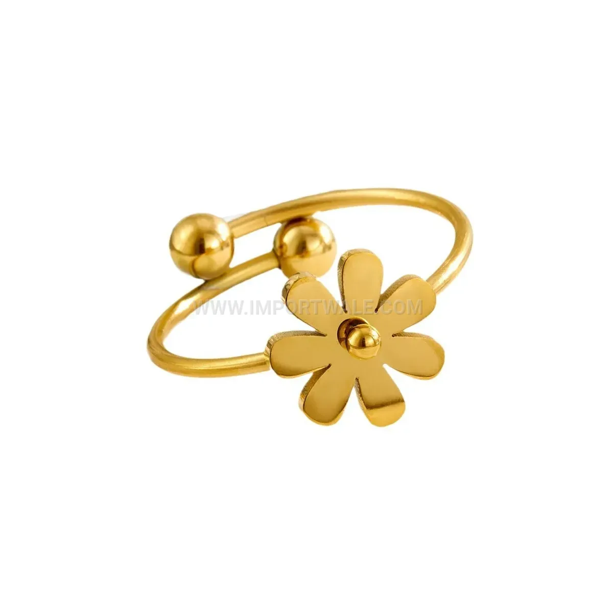 Gold Plated Daisy Floral Adjustable Titanium Ring