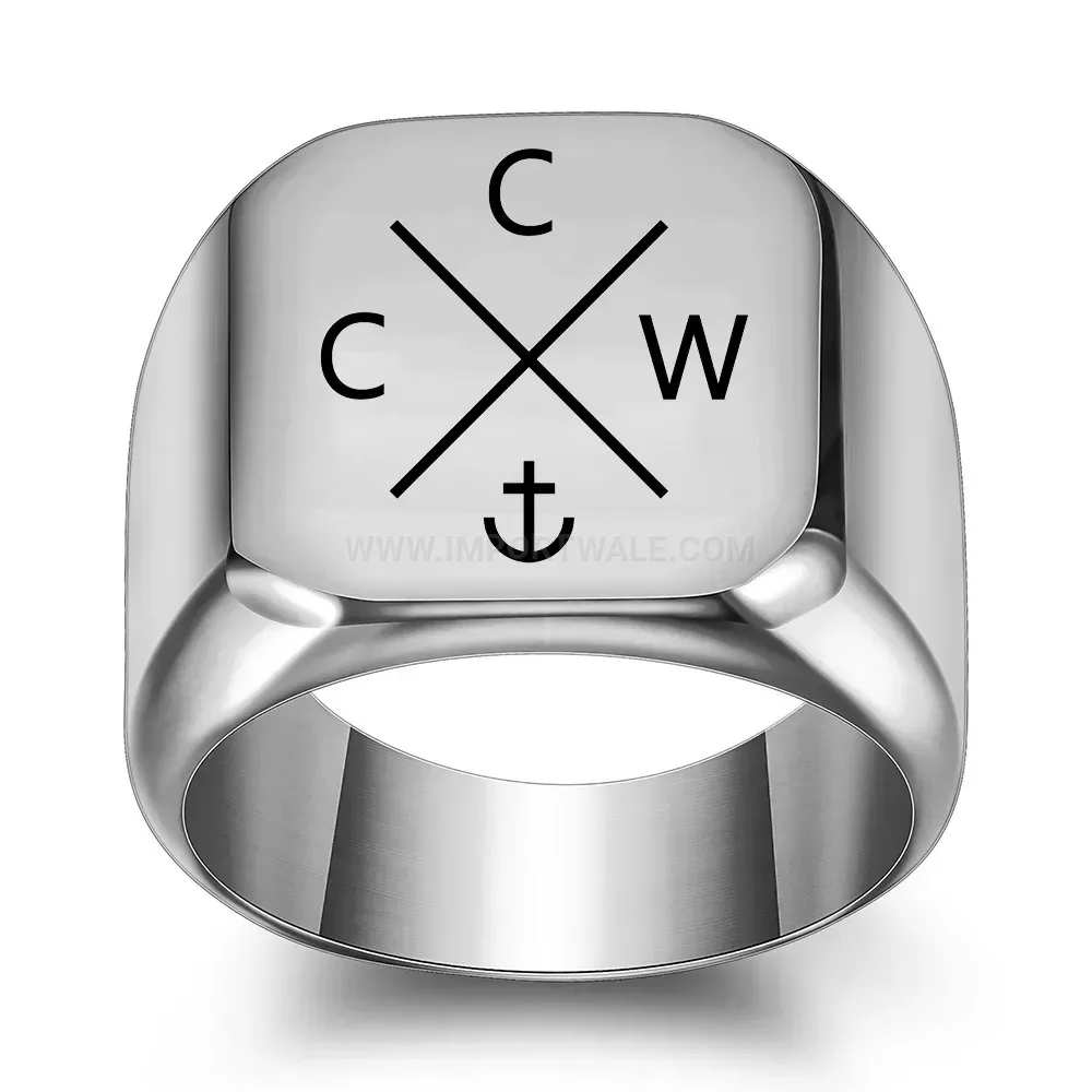 Chic Anchor Motif Square Stainless Steel Signet Ring
