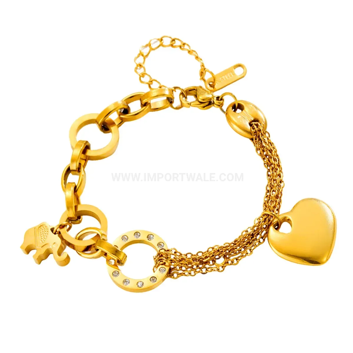 Modern Chunky Stainless Steel Heart Pendant Bracelet