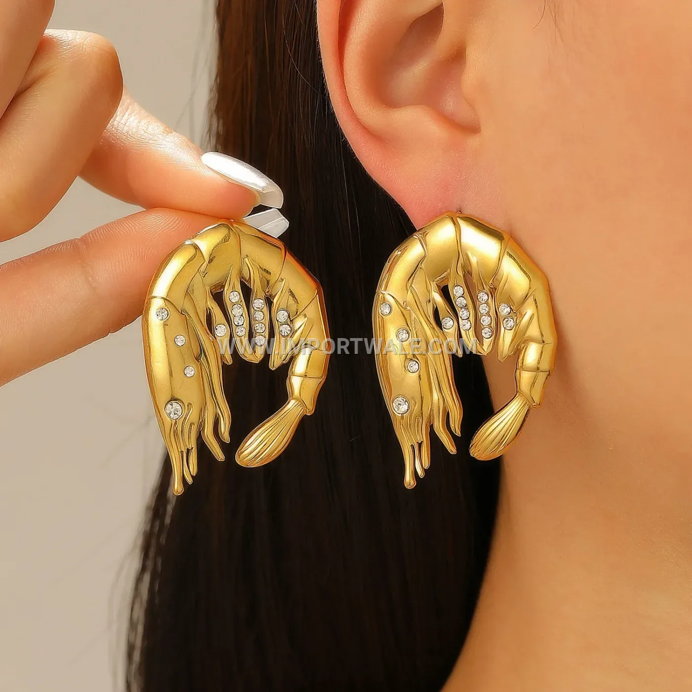 Gold Tone Stainless Steel Statement Stud Earrings for Women