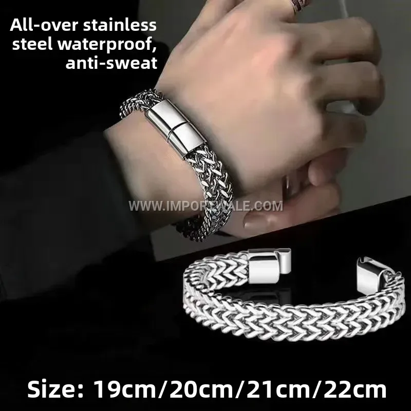 Braided Leather Mobius Ring Chain Cuff Bracelet