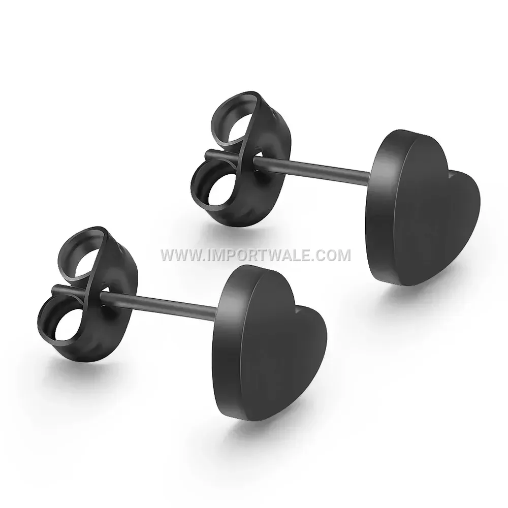 Polished Heart Stainless Steel Stud Earrings