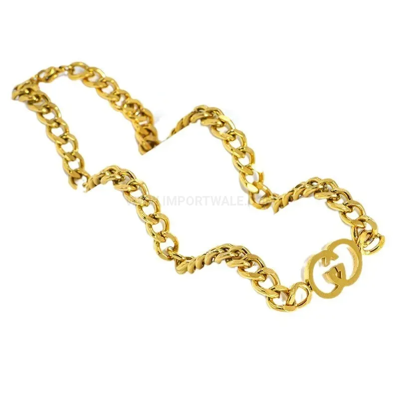Classic Titanium Steel Heart Clavicle Chain Necklace With Gold Accent