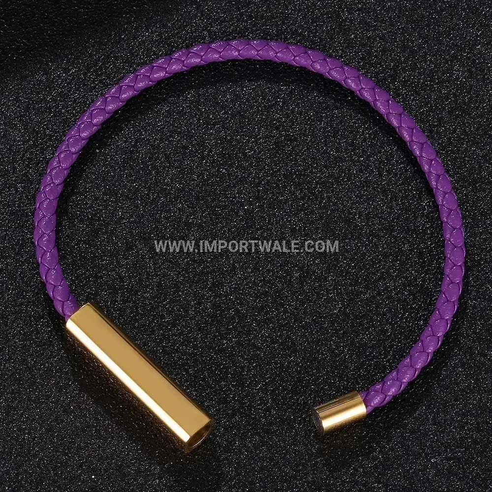 Slender Braided Leatherette Gold-Plated Steel Magnetic Clasp Wristband