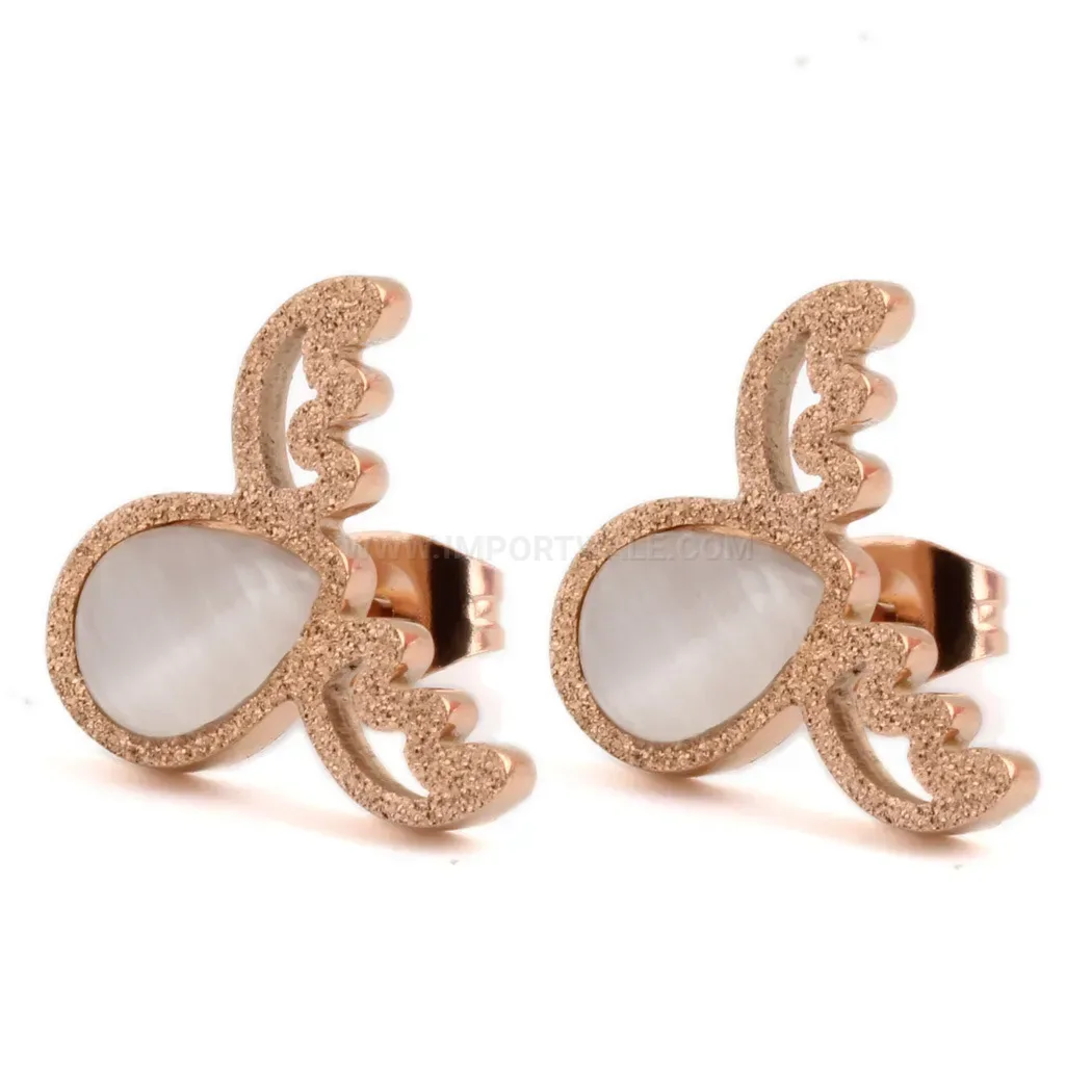 Designer Rose Gold Antler Cat Eye Stone Stainless Steel Stud Earrings