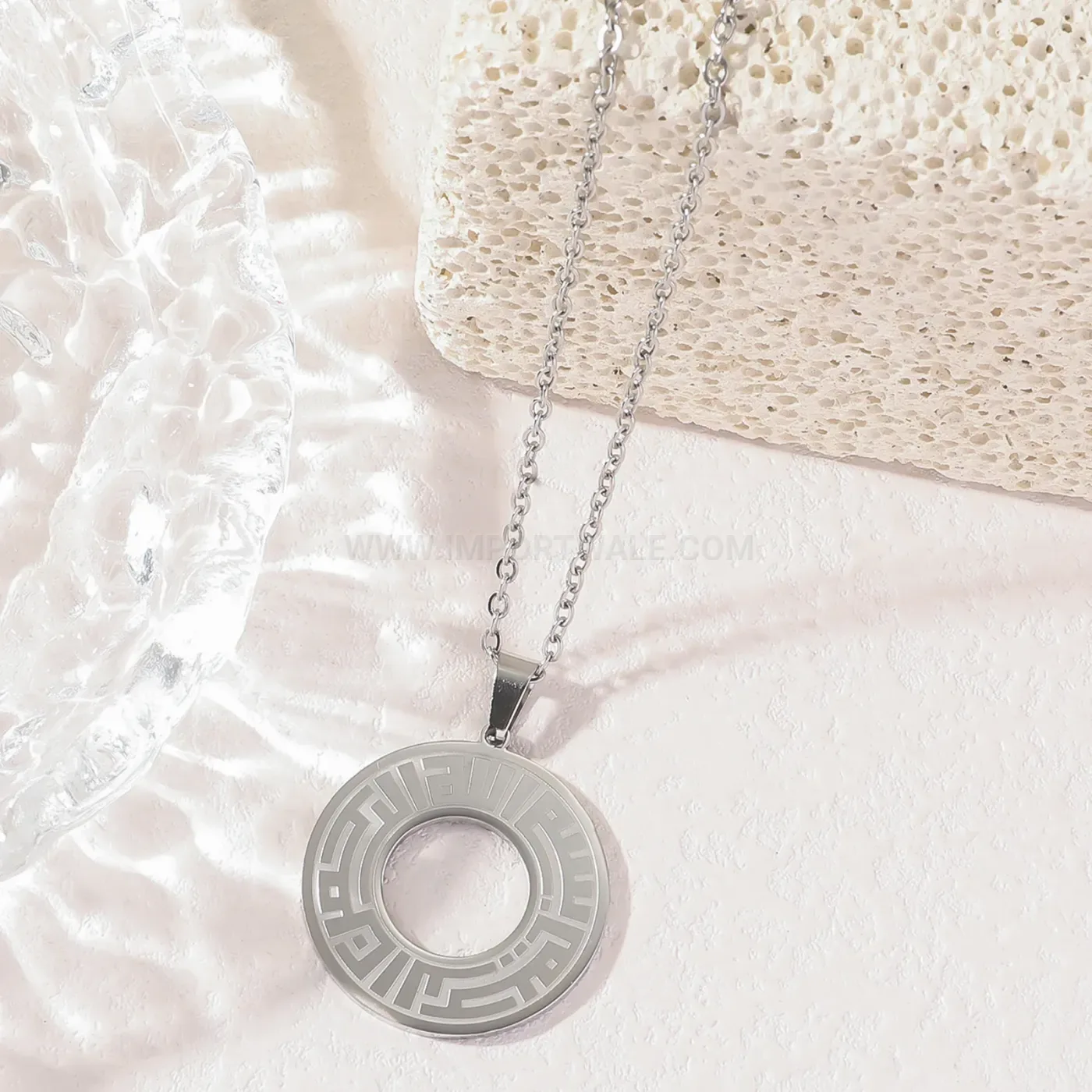 Designer Stainless Steel Arabic Kufic Calligraphy Quran Pendant Necklace