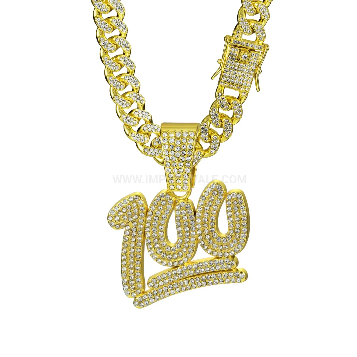 Designer Iced Out Number 100 Pendant Cuban Link Chain Necklace