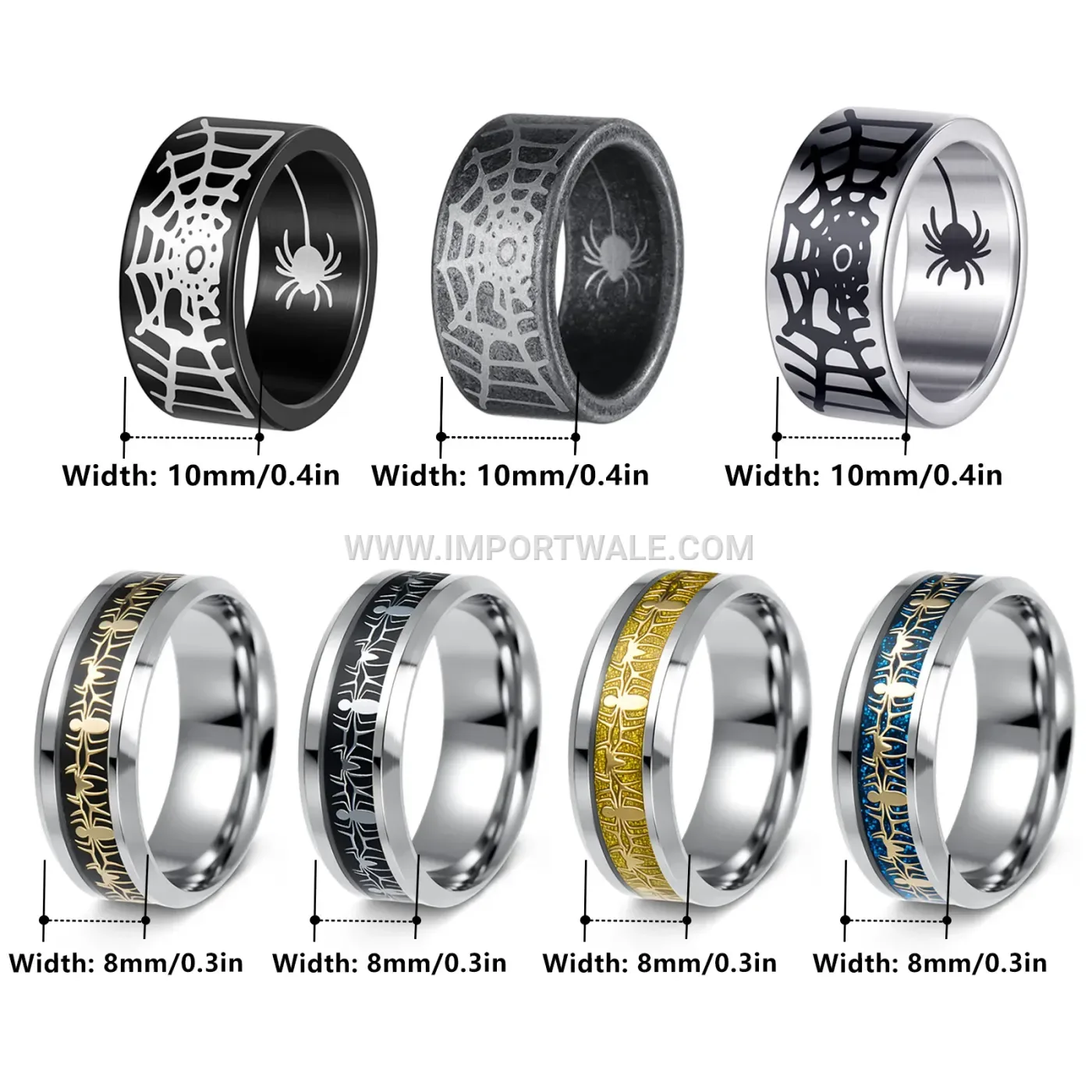 Distressed Stainless Steel Spider Motif Band Ring