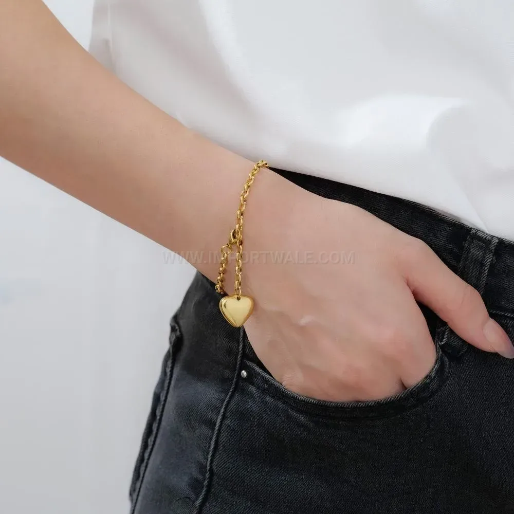 Engravable Stainless Steel Polished Heart Cable Chain Bracelet