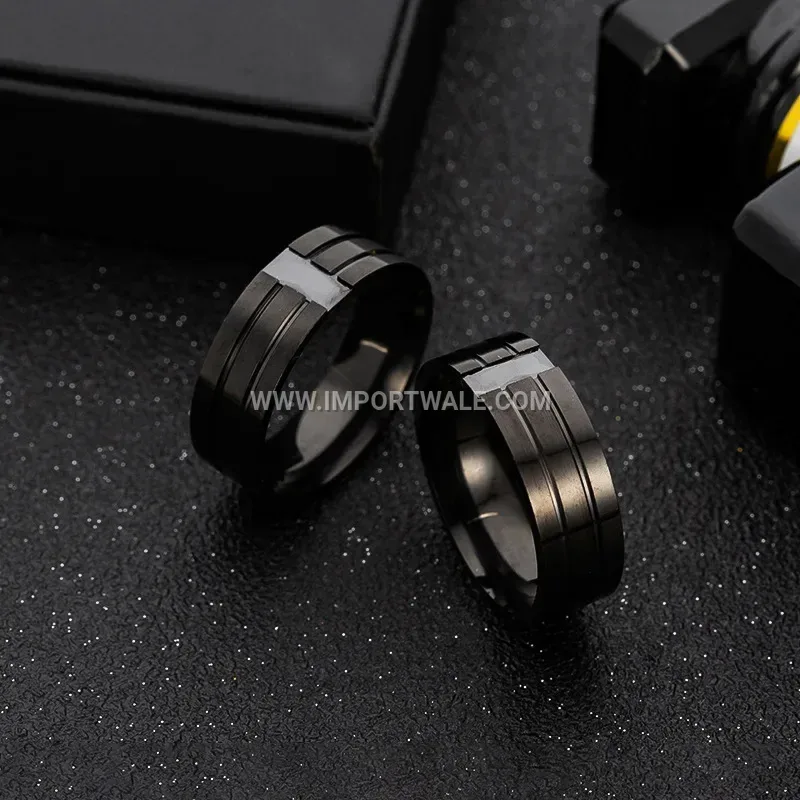 Geometric Zircon Inlaid Stainless Steel Band Ring