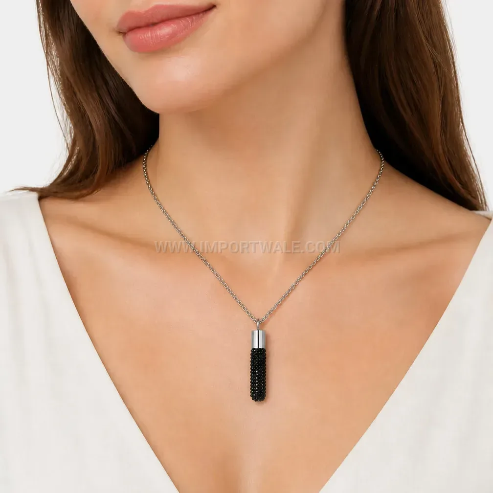 Lipstick Charm Crystal Stainless Steel Clavicle Chain