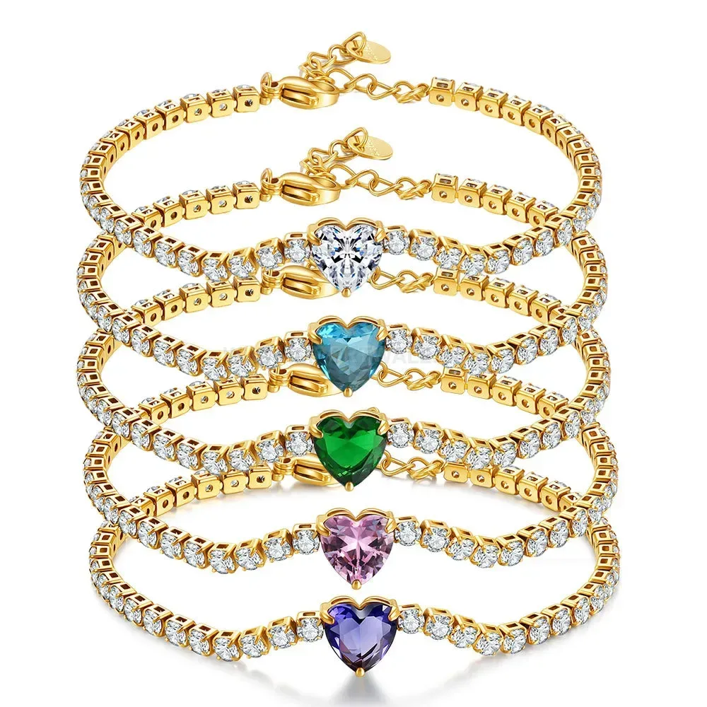 Stainless Steel Heart Zircon Sparkle Tennis Link Bracelet