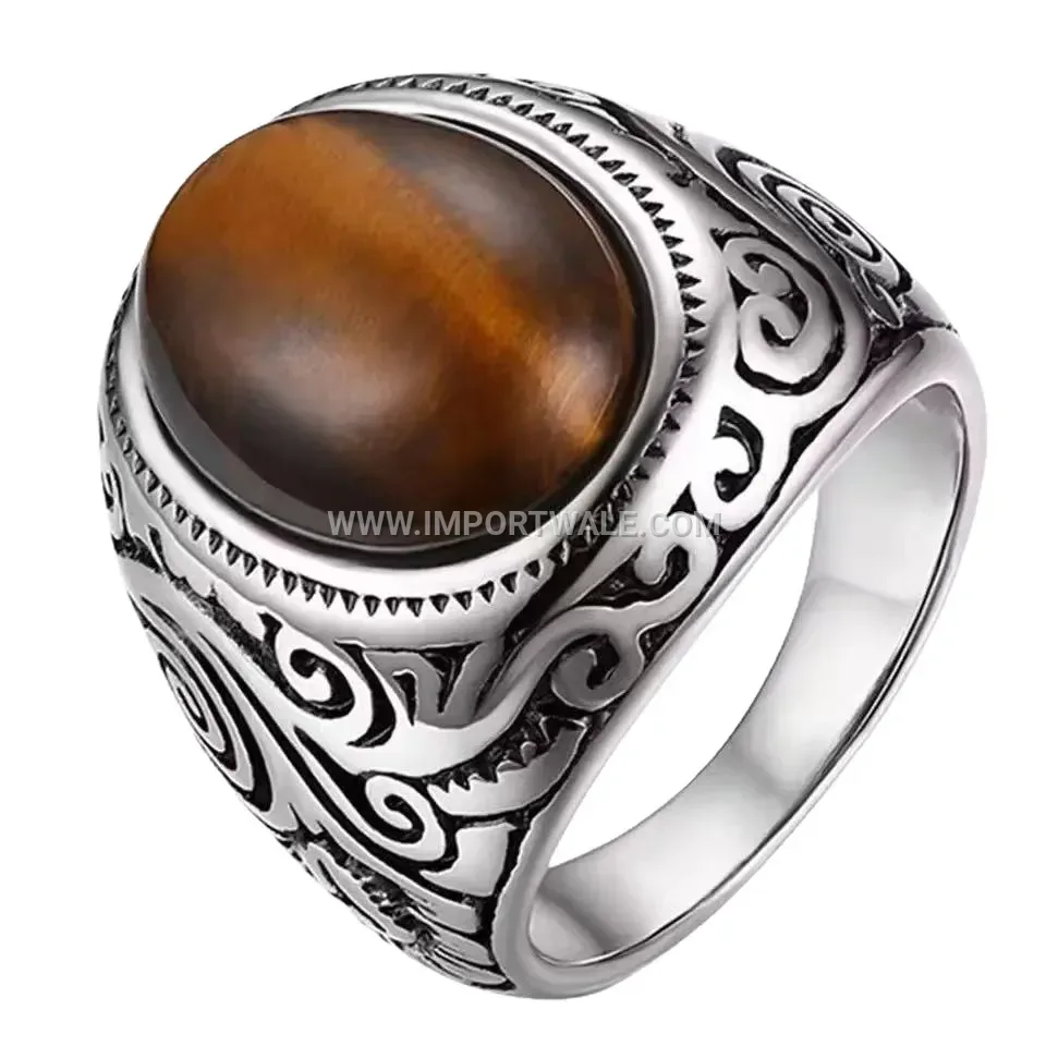 Vintage Titanium Steel Gemstone Signet Ring for Men
