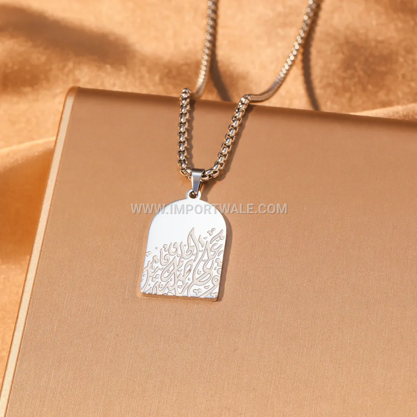Stainless Steel Arabic Calligraphy Pendant Necklace with Link Chain