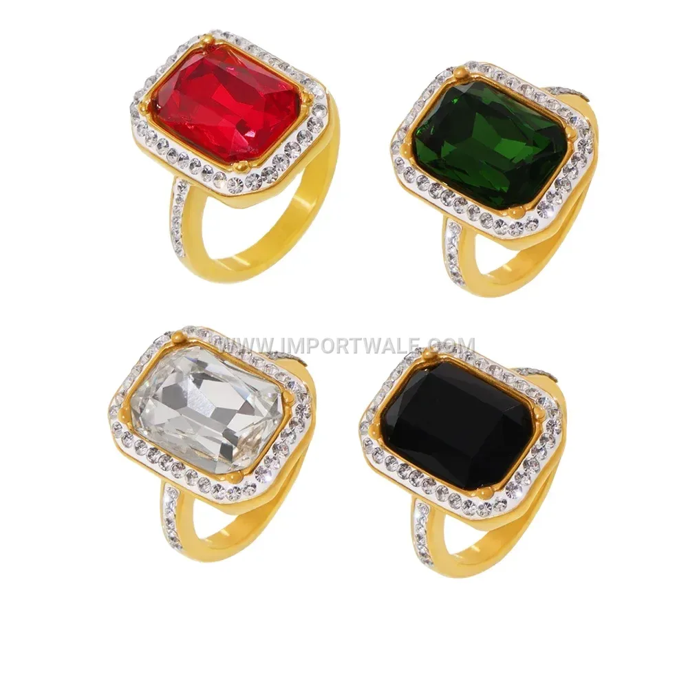 Bezel Set Geometric Zircon 18K Gold Plated Ring