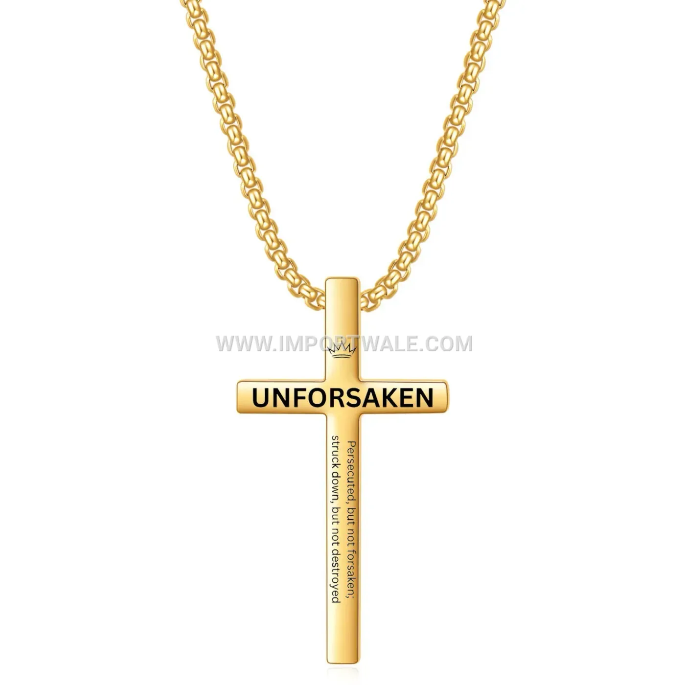 Laser Engraved Stainless Steel Crown Cross Pendant Necklace